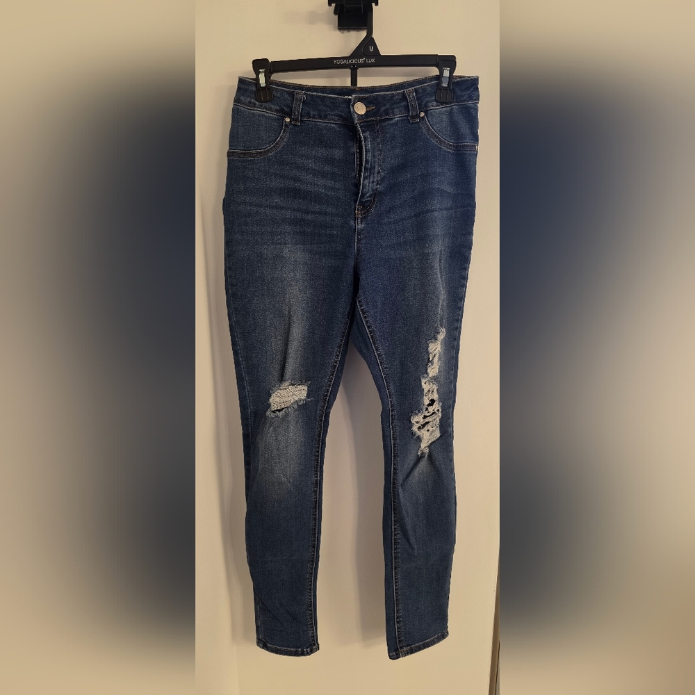 Refuge Dark Blue Distressed Skinny Jeans